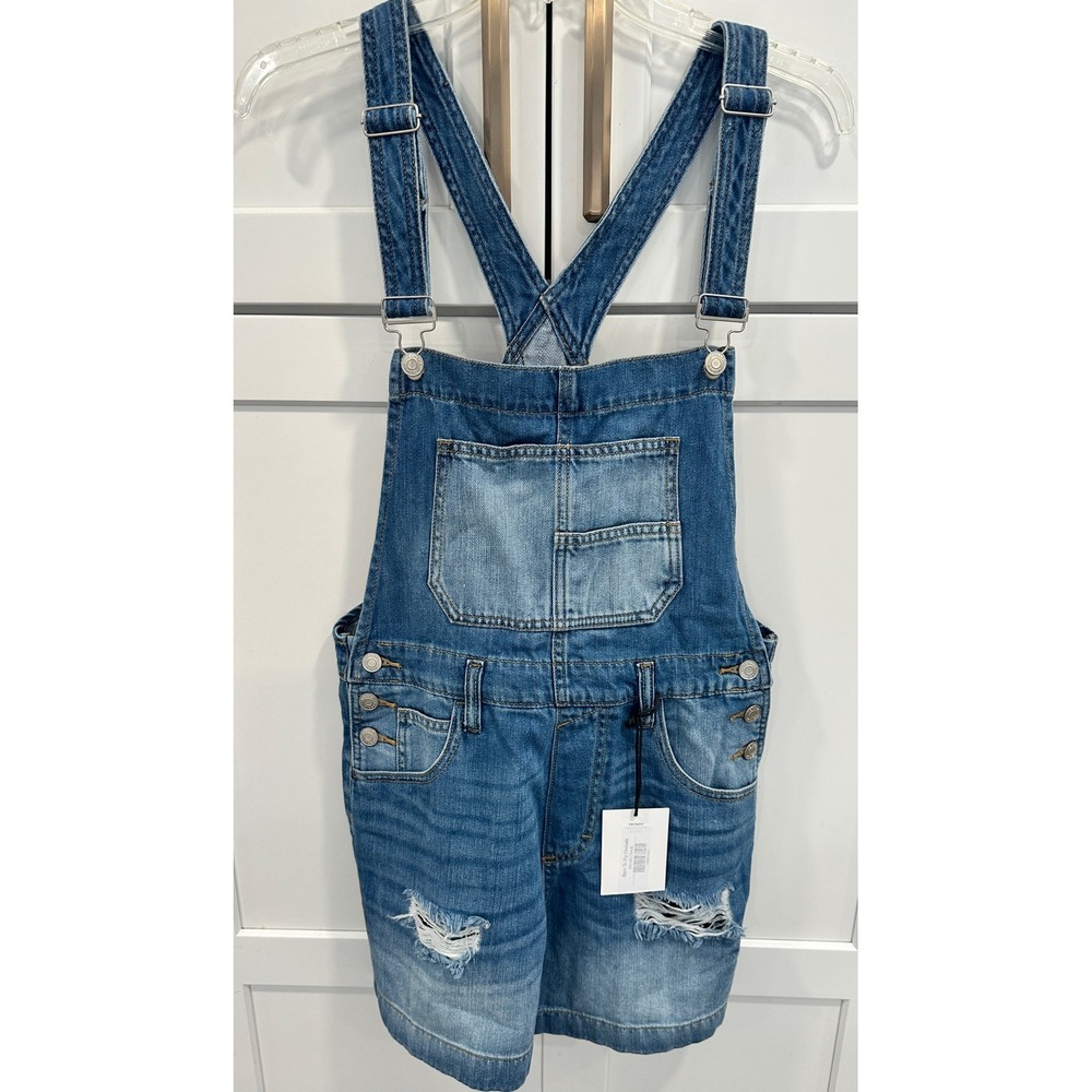 ZENANA Born To Fly Denim Overalls Distressed‎ Shorts Medium Wash Size S
